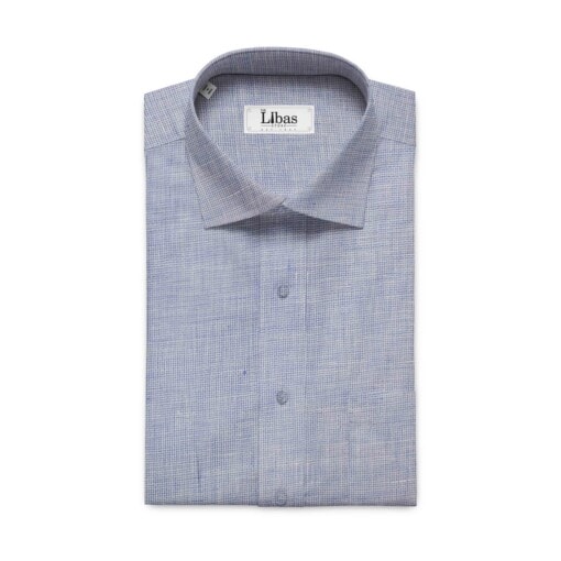 Linen Club White & Blue 60 LEA 100% Pure Linen Structured Shirt Fabric