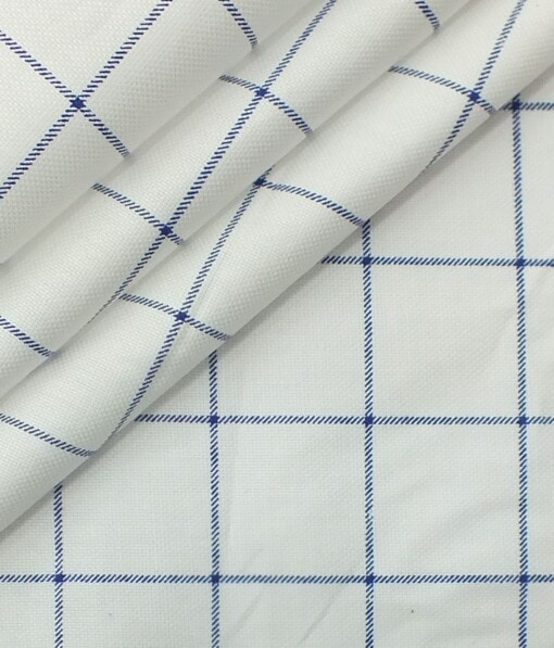 Raymond Bright Royal Blue Self Design Trouser Fabric With Exquisite White base Royal Blue Check Printed Shirt Fabric (Unstitched)