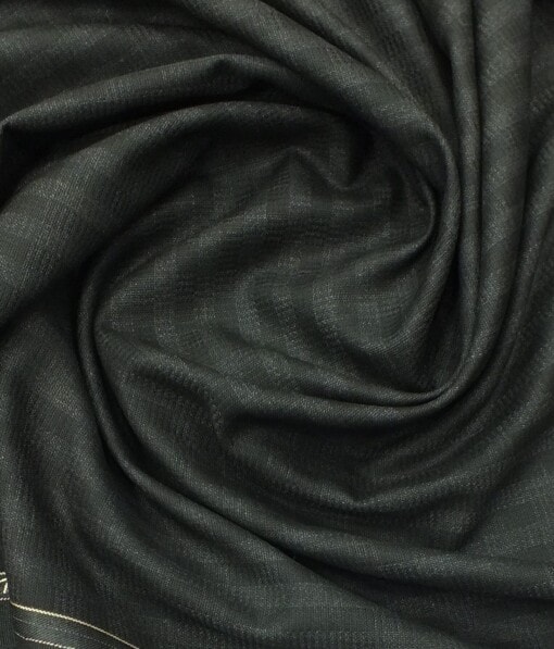 Reid & Taylor Men's Blackish Grey Self Checks Poly Viscose Trouser Fabric (Unstitched - 1.25 Mtr)