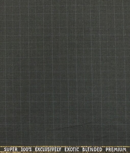 J.Hampstead by Siyaram's Dark Grey Self Check Super 100's 20% Wool Premium Unstitched Three Piece Suit Fabric (3.75 Mtr)