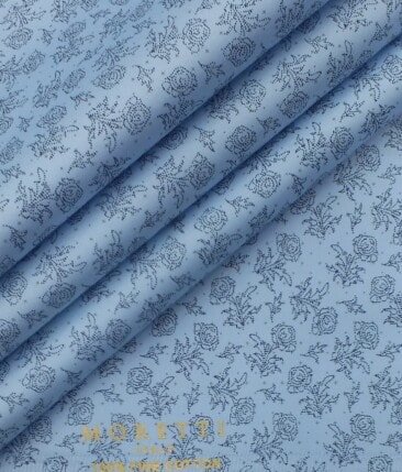 Moretii by Siyaram's Men's Sky Blue 100% Fine Cotton Dark Blue Floral Printed Shirt Fabric (1.60 M)