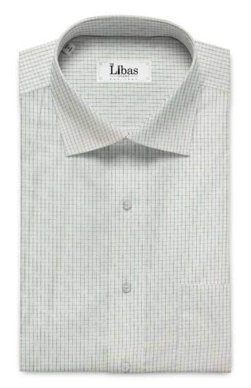 Soktas Men's White 100% Giza Cotton Grey Checks Shirt Fabric (1.60 M)