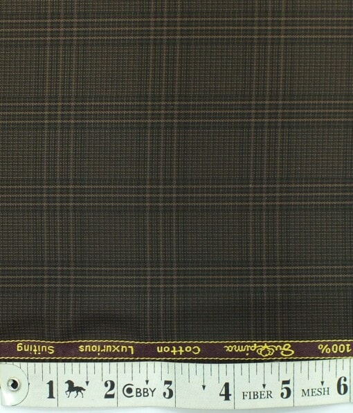 Cadini by Siyaram's Dark Brown Checks 100% Supima Cotton Trouser Fabric (Unstitched - 1.30 Mtr)