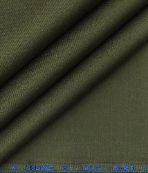 Solino Olive Green 50% Cotton 50% Linen Self Trouser Fabric (Unstitched - 1.30 Mtr)