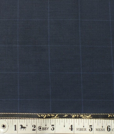 Reid & Taylor Mens Dark Aegean Blue Checks Poly Viscose Trouser Fabric or 3 Piece Suit Fabric (Unstitched  1.25 Mtr)
