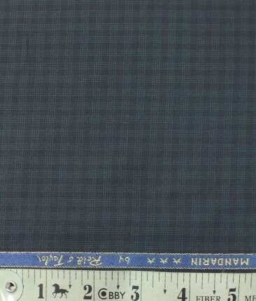 Reid & Taylor Mens Dark Stone Blue Checks Poly Viscose Trouser Fabric or 3 Piece Suit Fabric (Unstitched  1.25 Mtr)
