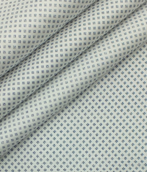 Exquisite  White Base Pure Cotton Blue Printed Shirt Fabric (1.60 M)