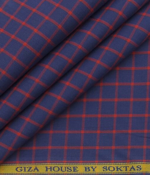 Giza House by Soktas Dark Blue100% Premium Cotton Red Checks Shirt Fabric (1.60 M)