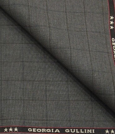 Georgia Gulini Light Grey Self Checks Poly Viscose Unstitched Fabric (1.25 Mtr) For Trouser