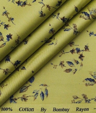 Bombay Rayon Light Green 100% Pure Cotton Floral Print Shirt Fabric (1.60 M)