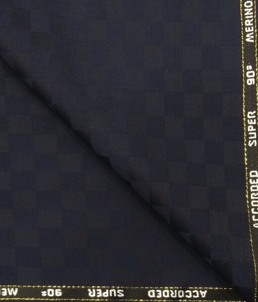 Cadini Italy by Siyaram's Dark Navy Blue Self Squares Super 90's 20% Merino Wool Unstitched Trouser Fabric (1.25 Mtr)