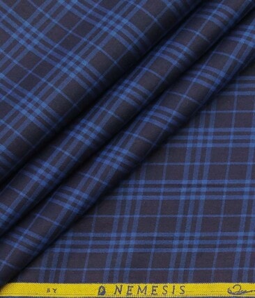Nemesis Dark Navy Blue 100% Egyptian Giza Cotton Burberry Check Shirt Fabric (1.60 M)