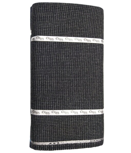 OCM Black & Grey Small Checks 100% Pure Merino Wool Thick Tweed Jacketing & Blazer Fabric (Unstitched - 2 Mtr)
