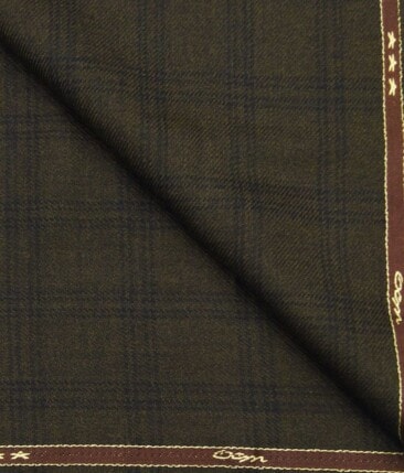 OCM Dark Brown & Black Checks 100% Pure Merino Wool Thick Tweed Jacketing & Blazer Fabric (Unstitched - 2 Mtr)