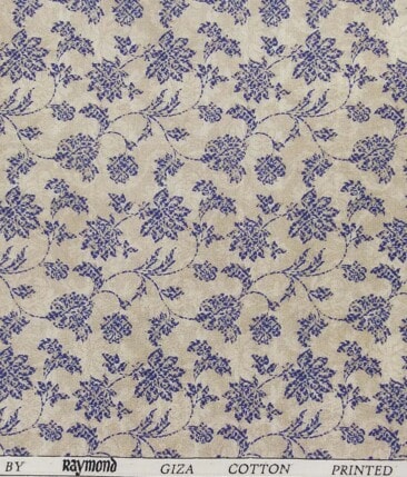 Raymond Beige & Blue 100% Giza Cotton Floral Print Shirt Fabric (1.60 M)