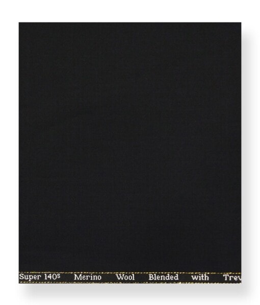 Cadini Italy by Siyaram's 60% Merino Wool Super 140's Black Solid Satin Weave Unstitched Exotic Suit Fabric (3.25 Meter)