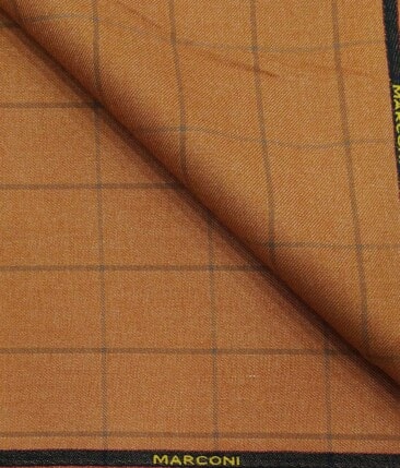 Siyaram's Ginger Orange Self Broad Checks Unstitched Terry Rayon Suiting Fabric