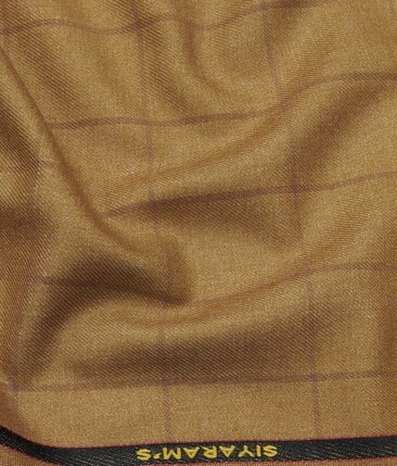 Siyaram's Peanut Brown Self Broad Checks Unstitched Terry Rayon Suiting Fabric