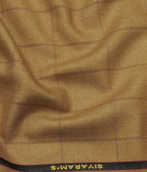 Siyaram's Peanut Brown Self Broad Checks Unstitched Terry Rayon Suiting Fabric