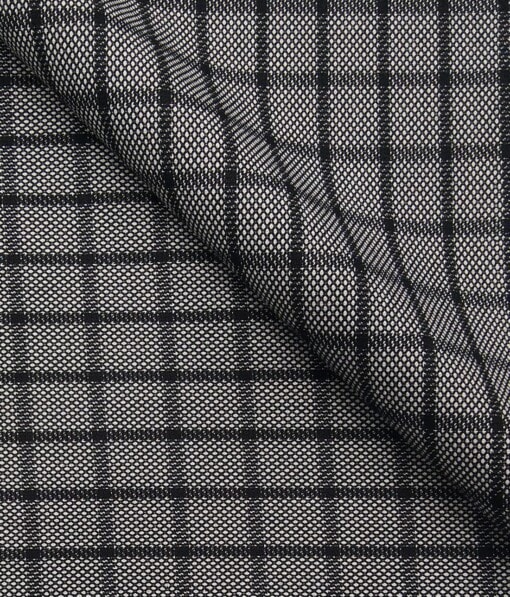 Sage & Simon Grey & Black Structured Cum Checks Unstitched Terry Rayon Suiting Fabric