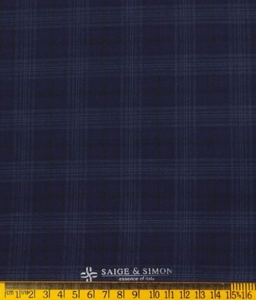 Sage & Simon Dark Blue Broad Self Checks Unstitched Terry Rayon Suiting Fabric