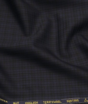 Saville & Young Dark Blue & Black Self Checks Super 80's 45% Merino Wool Suiting Fabric