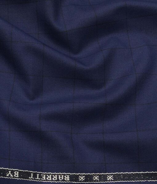 Raymond Dark Denim Blue Polyester Viscose Black Checks Unstitched Suiting Fabric