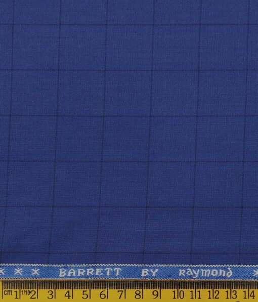 Raymond Bright Royal Blue Polyester Viscose Black Checks Unstitched Suiting Fabric