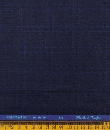 Reid & Taylor Dark Royal Blue Polyester Viscose Self Checks Unstitched Suiting Fabric