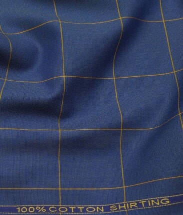 Birla Century Blue 100% Cotton Yellow Checks Shirt Fabric (1.60 M)