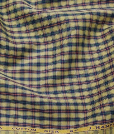 J.Hampstead Italy by Siyaram's Pistachious Beige 100% Giza Cotton Multicolor Checks Shirt Fabric (1.60 M)