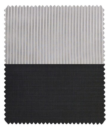 Combo of Raymond Blackish Grey Self Design Trouser Fabric With Bombay Rayon White 100% Cotton Black Striped Shirt Fabric (Unstitched)