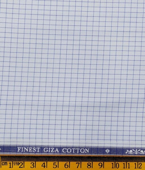 Soktas SkyBlue 100% Giza Cotton Checks Shirt Fabric (1.60 M)