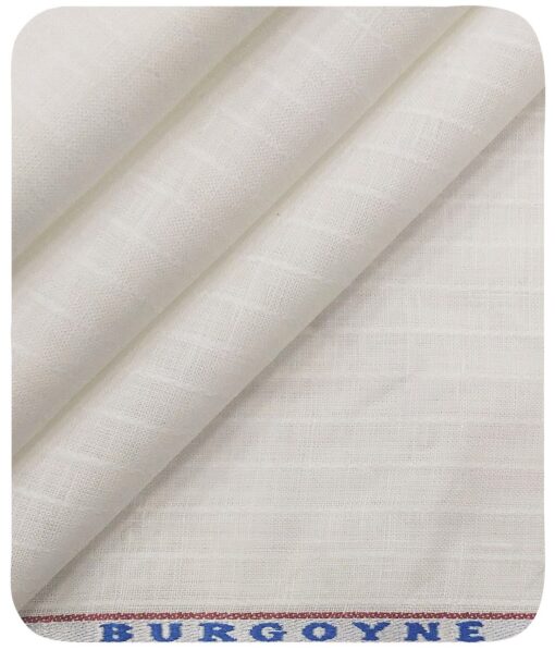 Burgoyne Men's White 100% Irish Linen Self Striped Unstitched Shirt Fabric (1.60 Meter)