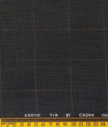 Cadini Italy Men's by Siyaram's Dark Grey Terry Rayon Checks Unstitched Suiting Fabric - 3.75 Meter
