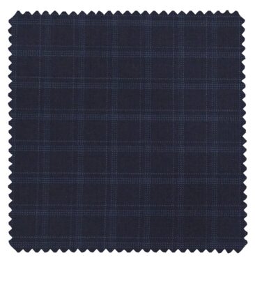 Raymond Men's Ecovera Dark Navy Blue 35% Merino Wool Light Blue Checks Unstitched Suiting Fabric - 3.75 Meter