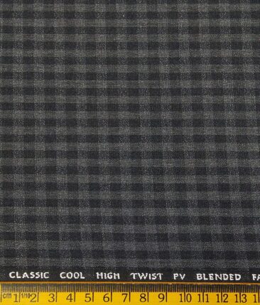 J.Hampstead by Siyaram's Men's Polyester Viscose Black Structured cum Checks Unstitched Suiting Fabric (Grey