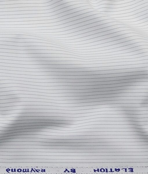 Raymond Men's Poly Cotton Blue Pin Stripes Unstitched Shirt Fabric (White