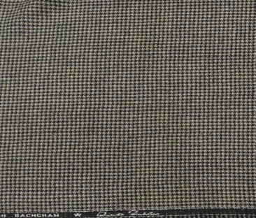 OCM Men's Wool Black Houndstooth Weave 2 Meter Unstitched Tweed Jacketing & Blazer Fabric (Cream)