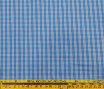 Soktas Men's Cotton Checks 1.60 Meter Unstitched Shirt Fabric (Light Firozi Blue)