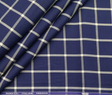 Moretti Men's Giza Cotton Broad Checks 1.60 Meter Unstitched Shirt Fabric (Dark Royal Blue)