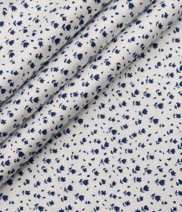 Nemesis Men's Giza Cotton Royal Blue Printed Unstitched Shirt Fabric (White)