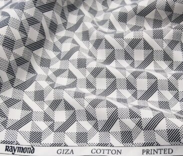Raymond Men's Giza Cotton Black Printed Unstitched Shirt Fabric (White)