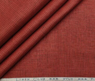Linen Club Men's Linen 80 LEA Self Micro Checks Unstitched Shirting Fabric (Berry Red)