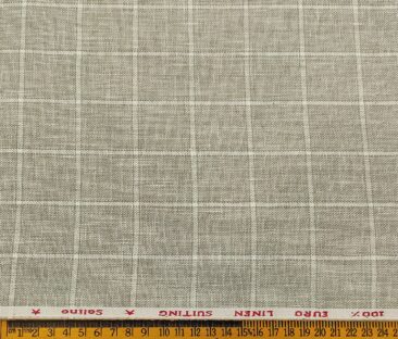 Solino Men's Linen White Checks 3 Meter Unstitched Suiting Fabric (Light Brown)