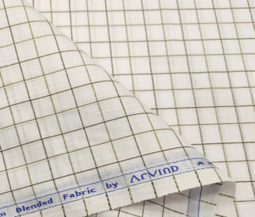 Arvind Men's Poly Cotton Checks 1.60 Meter Unstitched Shirt Fabric (Milky White)