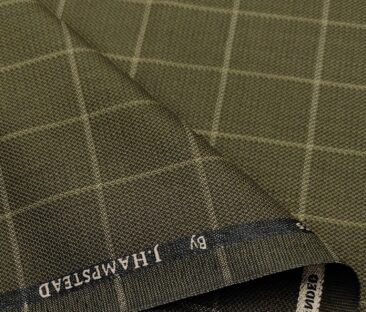 J.Hampstead Men's Polyester Viscose Checks Unstitched Suiting Fabric (Greenish Brown)