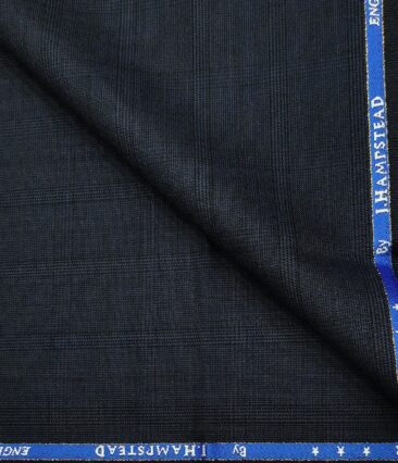 J.Hampstead Men's Wool Checks  Super 100's Unstitched Trouser Fabric (Dark Blue