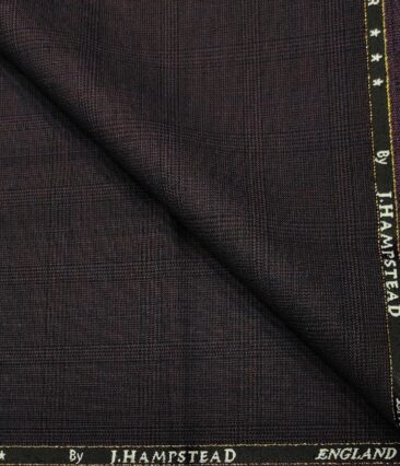 J.Hampstead Men's Wool Checks  Super 100's Unstitched Trouser Fabric (Dark Wine