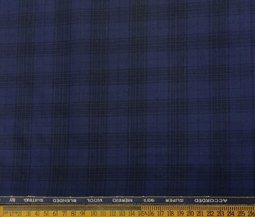 Cadini Men's Wool Checks Super 90's Unstitched Suiting Fabric (Dark Royal Blue)